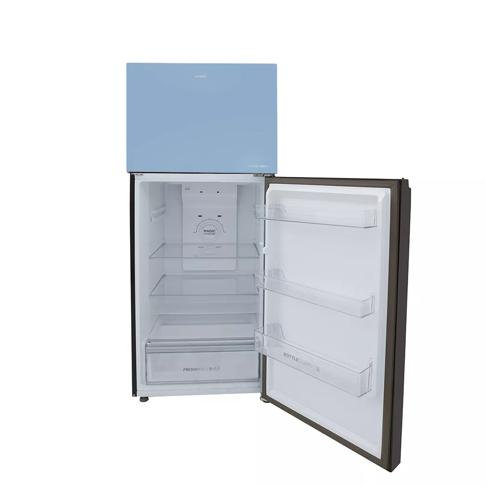 Haier Vogue Series  328L Rose Blue Glass   Finish,10 in 1 Convertible Modes  Top Mount Frost Free Refrigerator HRF-3783RBG-P